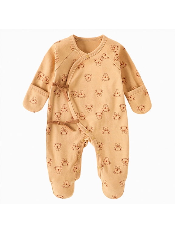Baby Boys Sleep and Play PJs, Organic Cotton One-Piece Romper Jumpsuit Pajamas(Brown,3-6 Months)