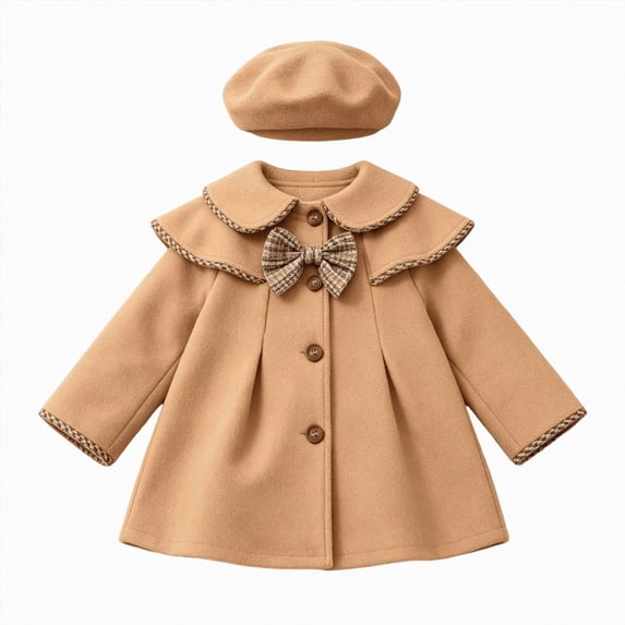 mgoYE Baby Coats Fall Winter Kid Baby Girl Button Jacket Clothes Baby Outwear Clothes with Beret 12-18 Months