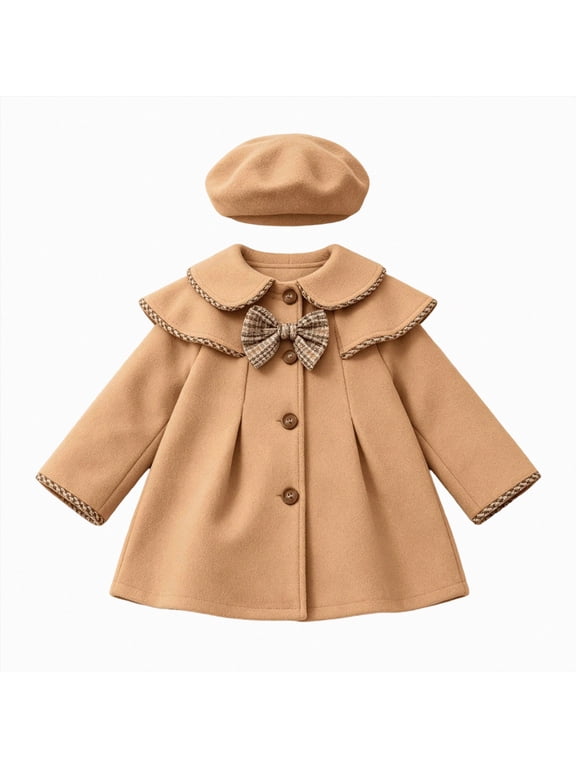 Baby Coats Fall Winter Kid Baby Girl Button Jacket Clothes Baby Outwear Clothes with Beret 9-12 Months