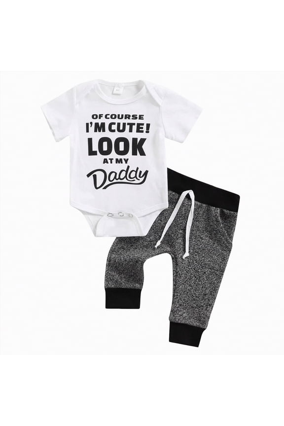 Baby Funny Saying Outfit Newborn Infant Baby Clothes Short Sleeve Romper + Pants 2PCS Outfits Set(White,12-18 Months)