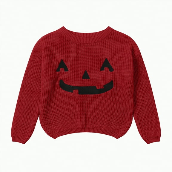 mgoYE Baby Ghost Clothes Toddler Baby Girl Boy Halloween Sweatshirt Long Sleeve Pumpkin Shirt Crewneck Sweater Retro Top Fall Outfit|Red 4-5 Years