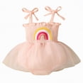 thumbnail image 1 of mgoYE Baby Girl 1st Birthday Clothes Rainbow Embroidery Tulle Dress Sleeveless Romper Bodysuit Cake Smash Outfit(Pink,0-9 Months), 1 of 9