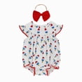 thumbnail image 1 of mgoYE Baby Girl 4th Of July Outfit 3 6 12 18 Months Cute Fly-Sleeves Flag Smocked Bubble Romper Infant Newborn Summer Clothes(White,12-18 Months), 1 of 6