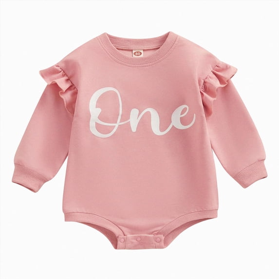 mgoYE Baby Girl Boy Birthday Outfits One Romper Embroidery Sweatshirt Cake Smash Outfits(Pink,12-18 Months)