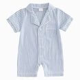 thumbnail image 1 of mgoYE Baby Girl Boy Romper Pajamas 0 3 6 12 18 24 Months Summer Short Sleeve Button Clothes Newborn Infant Lapel Sleepwear Nightwear(Blue,6-12 Months), 1 of 7