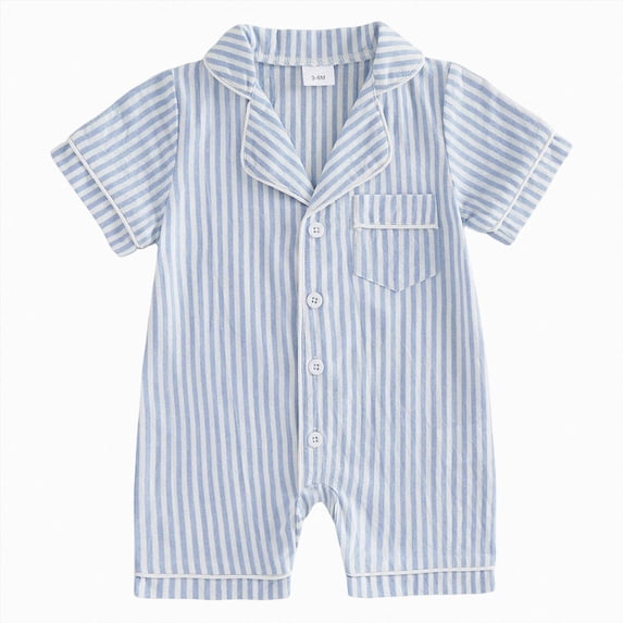 mgoYE Baby Girl Boy Romper Pajamas 0 3 6 12 18 24 Months Summer Short Sleeve Button Clothes Newborn Infant Lapel Sleepwear Nightwear(Blue,6-12 Months)