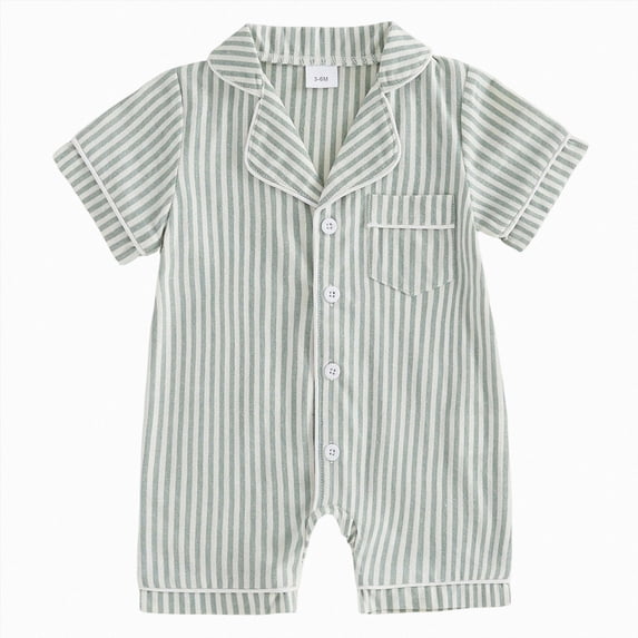 mgoYE Baby Girl Boy Romper Pajamas 0 3 6 12 18 24 Months Summer Short Sleeve Button Clothes Newborn Infant Lapel Sleepwear Nightwear(Green,0-3 Months)