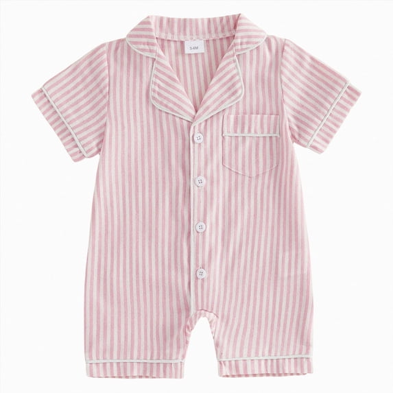 mgoYE Baby Girl Boy Romper Pajamas 0 3 6 12 18 24 Months Summer Short Sleeve Button Clothes Newborn Infant Lapel Sleepwear Nightwear(Red,18-24 Months)