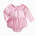 thumbnail image 1 of mgoYE Baby Girl Bubble Romper Long Sleeve Striped Smocked Onesie Bodysuit Infant Outfit Cute Fall Clothes(Pink,3-6 Months), 1 of 9