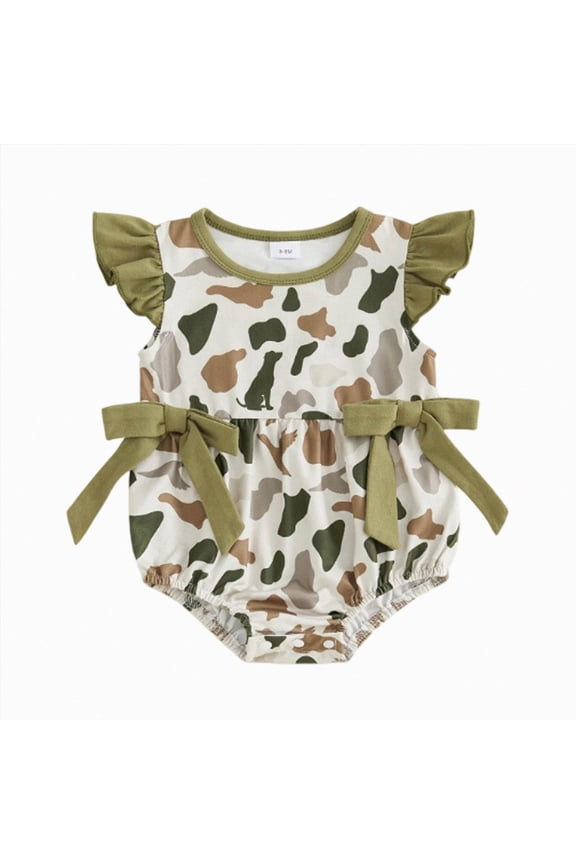 Baby Girl Camo Onesie Hunting Outfit Sleeveless Ruffled Romper Bodysuit Infant One Piece Summer Clothes Size 0-3M Green