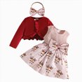 thumbnail image 1 of mgoYE Baby Girl Christmas Clothes Kid Toddler Girl Fall Dress+Cardigan 2 Piece Floral Sleeveless Dress and Cardigan Set(Pink,12-18 Months), 1 of 9