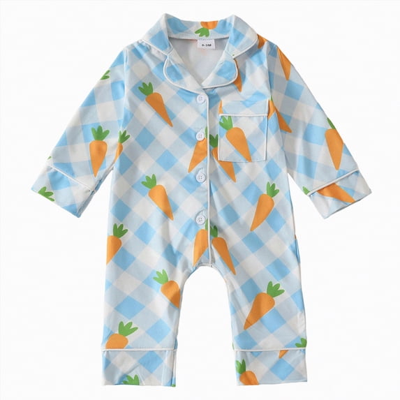 mgoYE Baby Girl Clothes 0-3 Months Baby Boy Girl Easter Outfit Button Romper One-Piece Jumpsuit Long Sleeve Sleeper Infant Sleepwear(Blue,18-24 Months)