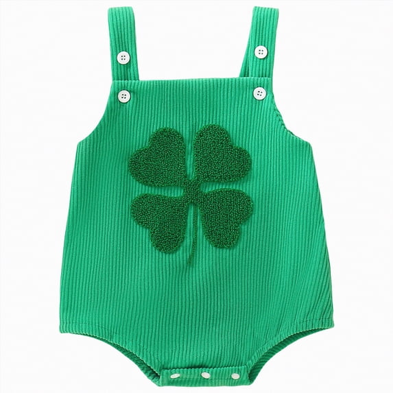 mgoYE Baby Girl Clothes 0-3 Months My First St Patricks Day Baby Girl Boy Outfit Newborn Clover Romper Backless Sleeveless Corduroy Overalls(Green,6-9 Months)