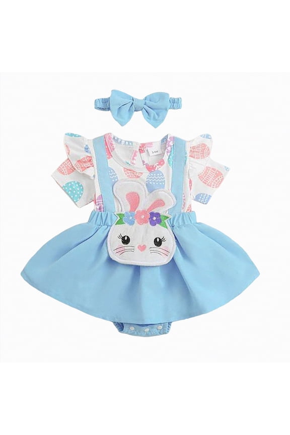 Baby Girl Clothes 0-3 Months Newborn Short Sleeve Romper One Piece Jumpsuit Summer Infant Outfits 0 3 6 9 12 18 Months with Headband|Sky Blue 0-3 Months