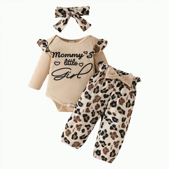 mgoYE Baby Girl Clothes 0-3 Months Preemie Newborn Baby Girl Clothes Infant Romper Fall Winter Outfits Gifts for Girls Cute Bell Bottoms Pant Sets(Beige,6-9 Months)