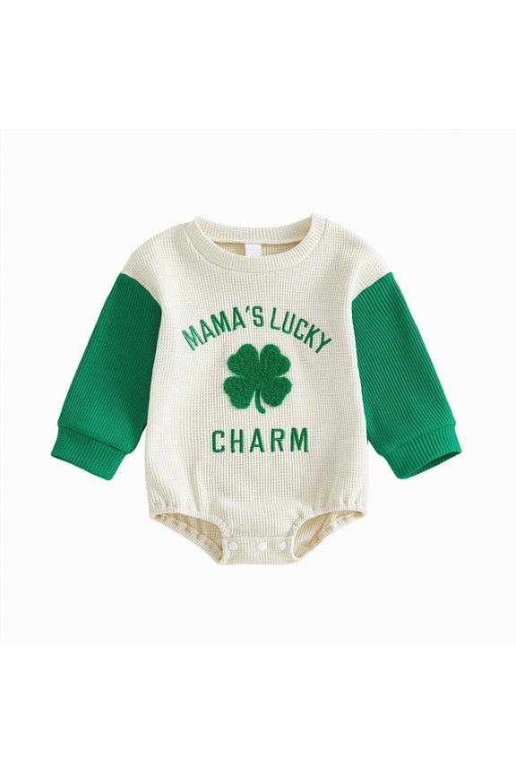 Baby Girl Clothes 0-3 Months St Patricks Day Baby Girl Boy Outfit Newborn Clover Letter Embroidery Sweatshirt Bubble Romper Infant Irish Clothes(Green,12-18 Months)
