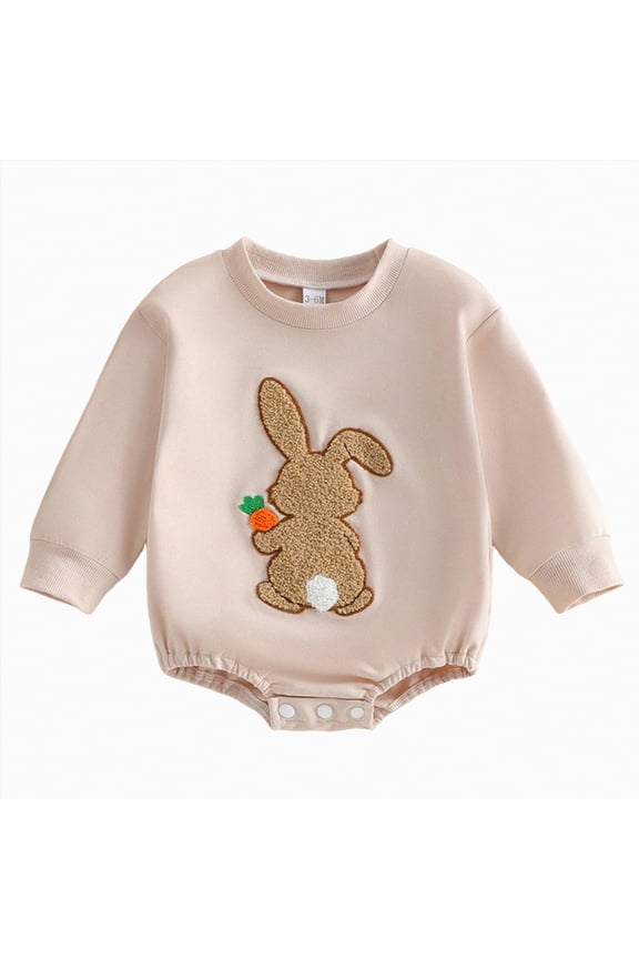 Baby Girl Clothes 12 Months Newborn Baby Boy Girl Easter Clothes Bunny Pattern Long Sleeve Bubble Sweatshirt Romper Cute Infant One Piece Outfit(Khaki,6-12 Months)