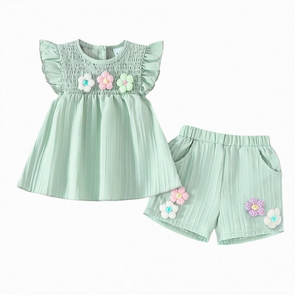 mgoYE Baby Girl Clothes 18 Months Baby Girl Ruffle Sleeveless Shirt with Floral Bloomers Shorts Set Cute Outfits(Green,12-18 Months)