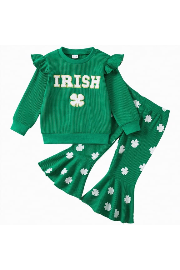 Baby Girl Clothes 3-6 Months My First St Patricks Day Baby Girl Outfit Newborn Long Sleeve Romper + Clover Bell Bottoms + Headband Spring Clothes(Green,12-18 Months)