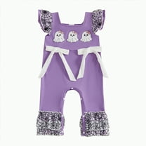 mgoYE Baby Girl Clothes 3-6 Months Baby Girl Halloween Clothes Pumpkin Long Sleeve Romper Jumpsuit Striped One Piece Outfit|Purple 0-3 Months