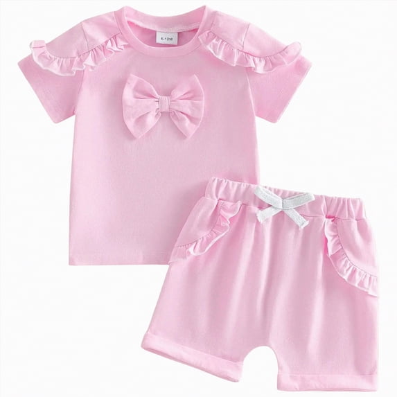 mgoYE Baby Girl Clothes 3-6 Months Toddler Baby Girl Short Sleeve T-Shirt and Shorts Set Ruffle Solid Color Clothes Summer 2PCS Outfit(Red,12-18 Months)