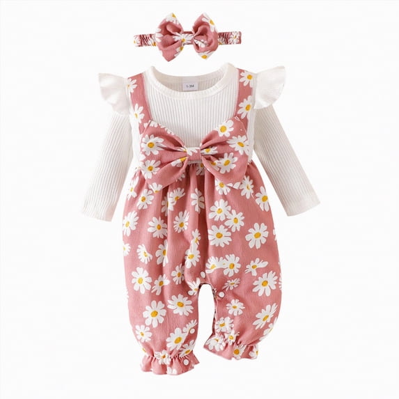 mgoYE Baby Girl Clothes 3 Months Ruffle Romper Toddler Girl Floral Cotton Pant Sets Girls Clothing Outfit(Pink,1-3 Months)