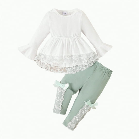 mgoYE Baby Girl Clothes 6-9 Months Set Infant Girl Outfits Fall Ruffle Floral T-Shirt Top Pants Set Winter Spring Clothes(Light Green,12-18 Months)