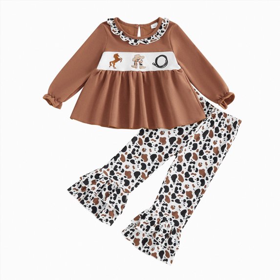 mgoYE Baby Girl Clothes 6-9 Months Toddler Girl Fall Outfits Ruffle Long Sleeve Floral Shirt Tops Winter Leggings Pants Clothing Set(Brown,3-4 Years)