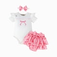 thumbnail image 1 of mgoYE Baby Girl Clothes Baby Girl Clothes Short Sleeve Ribbed Knit Romper Tops + Tutu Skirt + Cute Headband 3pcs Set(White,6-9 Months), 1 of 6