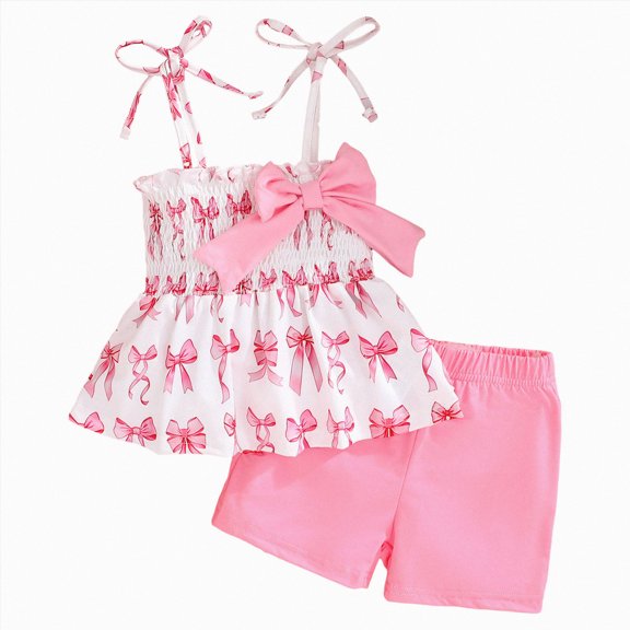 mgoYE Baby Girl Clothes Baby Girl Clothes Short Sleeve Tops + Shorts 2pcs Set(Pink,2-3 Years)