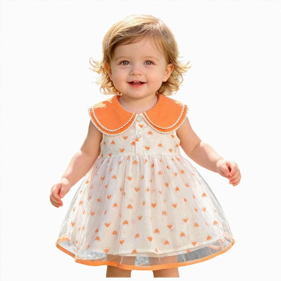 mgoYE Baby Girl Clothes Cute Spring Summer Sun Dresses Toddler Casual Puff Sleeve Floral Dress Girls Summer Outfits(Orange,18-24 Months)