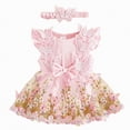 thumbnail image 1 of mgoYE Baby Girl Clothes Infant Summer Outfits Cute Butterflies Mesh Ruffle Sleeveless Romper Headband Set(Pink,6-9 Months), 1 of 4