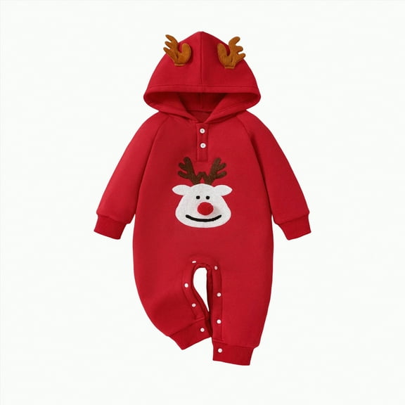 mgoYE Baby Girl Clothes My First Christmas Baby Girl Outfit Newborn Flared Romper Stripe One Piece Jumpsuit Infant Girl Clothes(Red,12-18 Months)