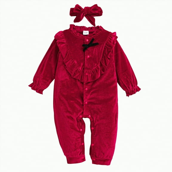 mgoYE Baby Girl Clothes My First Christmas Baby Girl Outfit Newborn Flared Romper Stripe One Piece Jumpsuit Infant Girl Clothes(Red,12-18 Months)