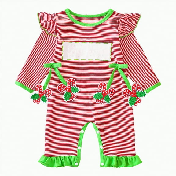 mgoYE Baby Girl Clothes My First Christmas Baby Girl Outfit Newborn Flared Romper Stripe One Piece Jumpsuit Infant Girl Clothes(White,12-18 Months)