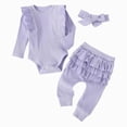 thumbnail image 1 of mgoYE Baby Girl Clothes Newborn Infant Fall Winter Outifts Ribbed Ruffle Long Sleeve Romper Pant Outfit Set 0-24Months Girls Set(Light Purple,6-12 Months), 1 of 5
