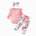 thumbnail image 1 of mgoYE Baby Girl Clothes Newborn Infant Girl Outfits 0 3 6 9 12 18 Months Floral Romper+Pants+Headband Fall Baby Layettes for Clothing(Pink,9-12 Months), 1 of 9