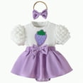 thumbnail image 1 of mgoYE Baby Girl Clothes Newborn Romper Dress Strawberry Bow Clothes Infant Summer Outfits with Headband(Purple,6-9 Months), 1 of 7