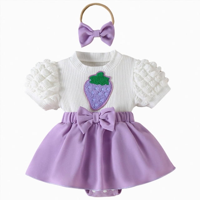 mgoYE Baby Girl Clothes Newborn Short Sleeve Romper One Piece Jumpsuit Summer Infant Outfits 0 3 6 9 12 18 Months with Headband(Purple,12-18 Months)