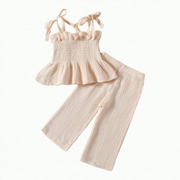 mgoYE Baby Girl Clothes Newborn Summer Toddler Baby Girl Summer Outfits Pants Sleeveless Tops Kids Girl Clothes Set(Beige,6-9 Months)