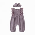 thumbnail image 1 of mgoYE Baby Girl Clothes Outfits Infant Summer Romper Cotton Linen Preemie Newborn Essentials Photography with Headband(Purple,6-12 Months), 1 of 9