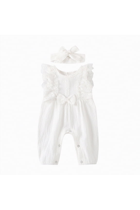 Baby Girl Clothes Outfits Infant Summer Romper Cotton Linen Preemie Newborn Essentials Photography with Headband(White,0-6 Months)