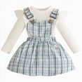 thumbnail image 1 of mgoYE Baby Girl Clothes Sets: 2 Piece Skirt Sets Ribbed Top Suspender Plaid Skirts Fall Outfits for Toddler9 12 18 24M 3T(Light Blue,6-9 Months), 1 of 8