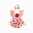 thumbnail image 1 of mgoYE Baby Girl Clothes Summer Outfit Newborn Strawberry Bow Ruffle Sleeveless Tulle Romper Dress Cute Infant Onesie(Pink,0-3 Months), 1 of 7