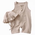 thumbnail image 1 of mgoYE Baby Girl Clothes Summer Romper Outfits for Girls Cute Infant Toddler One-Piece Jumpsuit Ruffle Shorts Sets with Hat|Beige 0-3 Months, 1 of 5