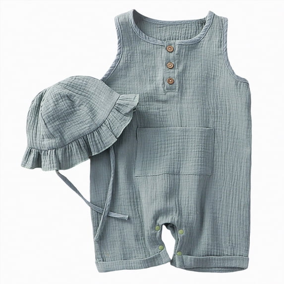 mgoYE Baby Girl Clothes Summer Romper Outfits for Girls Cute Infant Toddler One-Piece Jumpsuit Ruffle Shorts Sets with Hat|Light Blue 9-12 Months