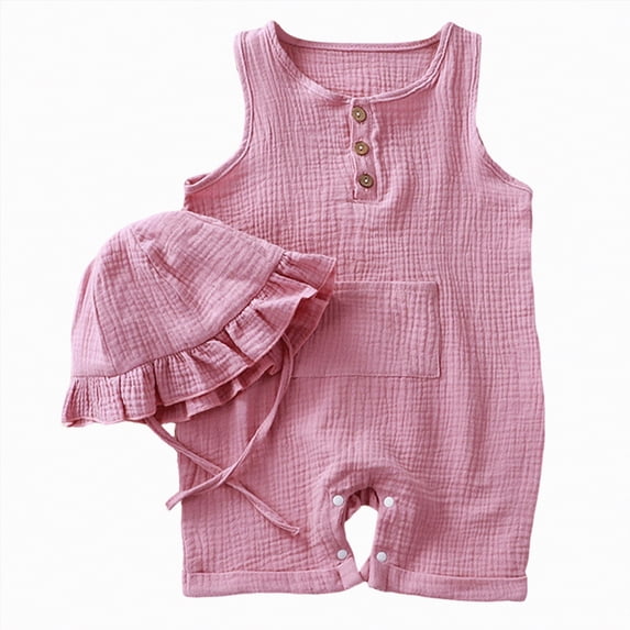 mgoYE Baby Girl Clothes Summer Romper Outfits for Girls Cute Infant Toddler One-Piece Jumpsuit Ruffle Shorts Sets with Hat|Pink 6-9 Months
