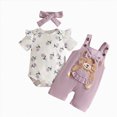thumbnail image 1 of mgoYE Baby Girl Clothes Suspender Skirt Newborn Ruffled Romper Cute Bear Jeans Dress Bow Headband Summer Outfits 0-18 Months Size 3-6 Months Purple, 1 of 9