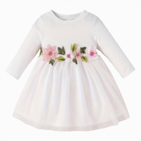 mgoYE Baby Girl Dress Newborn Toddler Flower Girl Fall Winter Dress Tutu Tulle Dresses for Girls(White,9-12 Months)