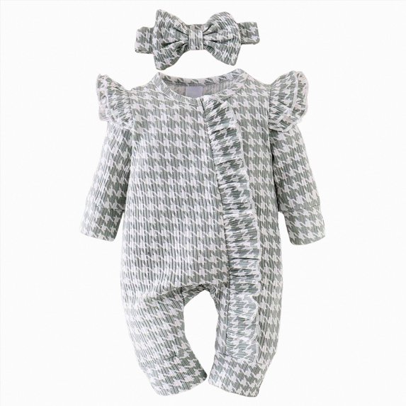 mgoYE Baby Girl Fall Outfits Newborn Infant Baby Girl Clothes Fall Winter Plaid Long Sleeve Jumpsuit One Piece Romper Bodysuit Baby Overalls Outfits